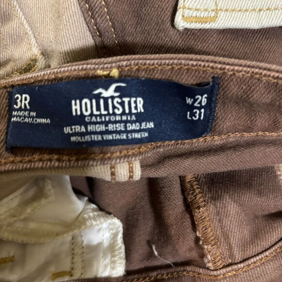 Hollister 3R 26/31 Ultra High Rise Dad Jean Brown Patchwork Raw Hem - Picture 5 of 7